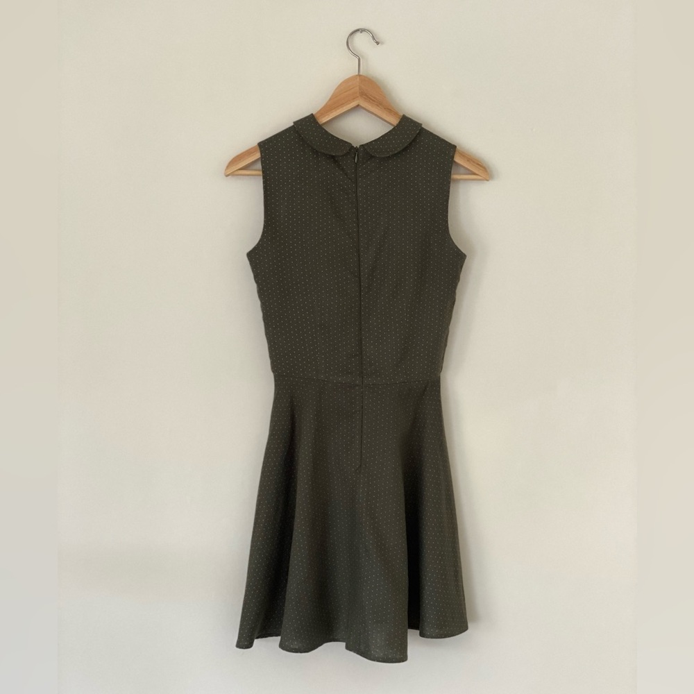 Darling Olive Green Wool Gabardine Sleeveless Peter Pan Collar Mini Dress XS - Picture 3 of 4
